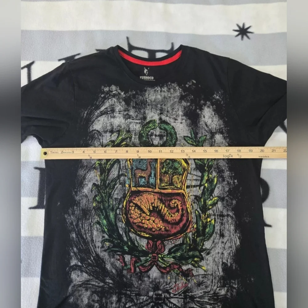 T-SHIRT MEN'S BLACK PERÚ ESCUDO FUSHOCO 100% COTTON LARGE - Picture 9 of 11